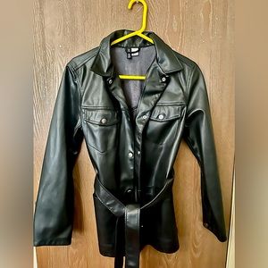 Faux leather jacket with waist belt